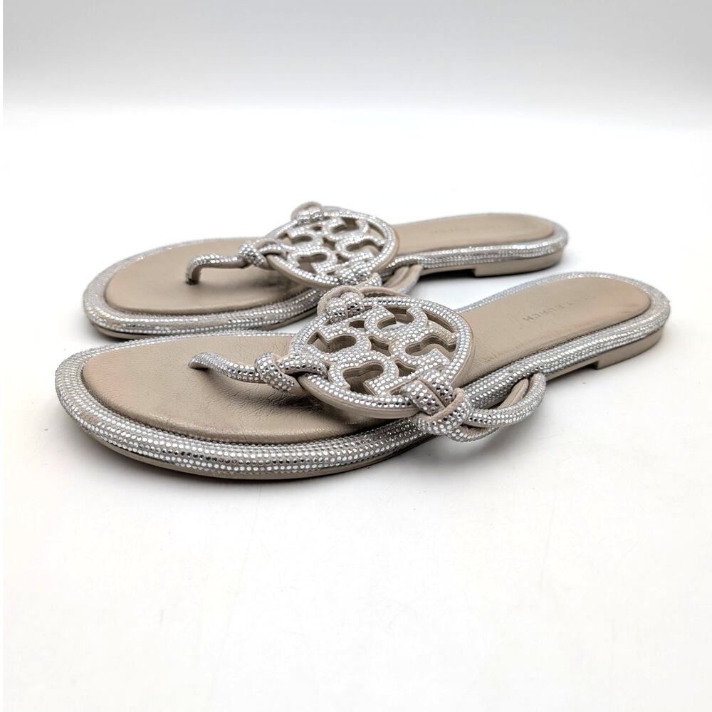 Tory Burch Miller Pave Knotted Leather Sandal Womens Stone Gray Size US8M EU38.5